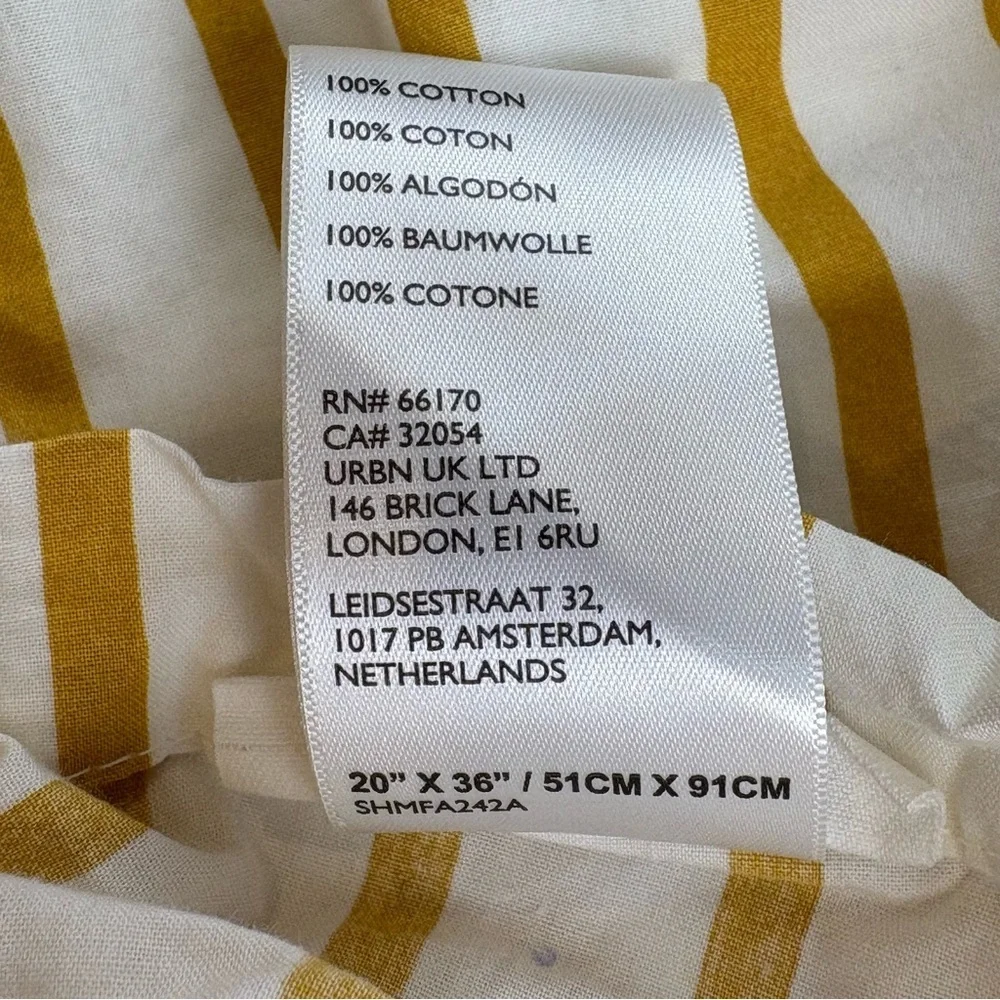 Anthropologie King Pillow Shams Mustard and White Striped Tie backs 100% Cotton